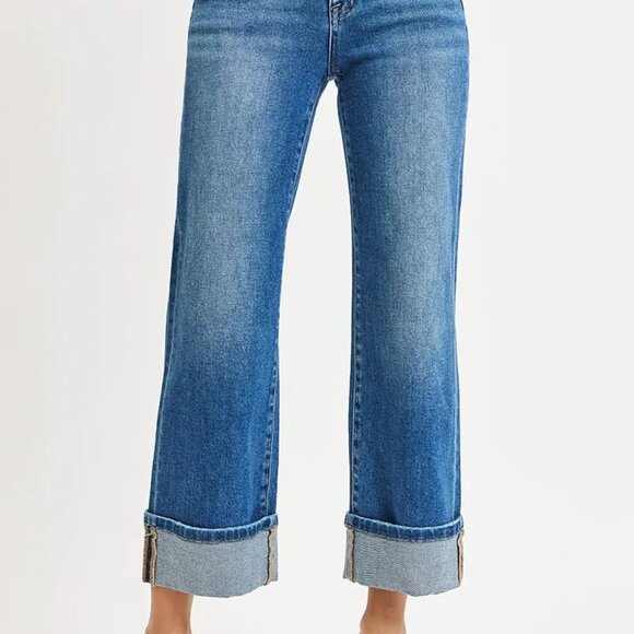 ✨NWT RISEN Full Size Mid Rise Crop Straight Cuffed Jeans Plus Size - Picture 6 of 6
